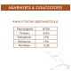 Futtermittel-Nährwerttabelle — NÄHRWERTE & ZUSATZSTOFFE: Feuchtigkeit 87%, Protein 8%, Fett 1,5%, Rohasche 1,5%, Rohfaser 0,2%
