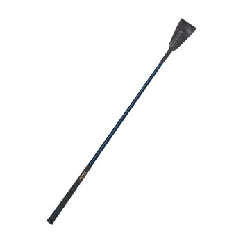 Eine blaue und schwarze Hundetrainingpeitsche mit strukturiertem Griff und einer breiten, flachen Spitze, beschriftet mit "FLECK" in der Nähe des Griffs.