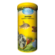 Behälter mit Aquaris Bottom Fischfuttertabletten, mit Bildern von Fischen und einem Etikett, das "Hauptfutter in Tablettenform" und "PLUS ANTI" angibt.