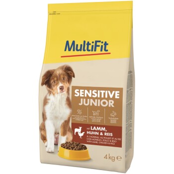 MultiFit Trockenfutter Hund, Junior, Sensitive, mit Lamm, Huhn & Reis 4 kg