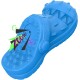 Blaues Gummispielzeug für Haustiere in Form von Flip-Flops, mit Stacheln und einem verspielten "ZOOM!!"-Grafik.