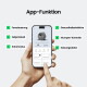 Telefon in Händen zeigt die 'Venus Series' Litter-Robot-App mit dem Titel 'App-Funktion' und deutschen Bezeichnungen wie Fernsteuerung, Ruhemodus.