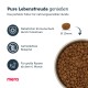 Hundefutter von Mera in einer Schüssel, mit einem Hinweis auf natürliche Inhaltsstoffe, getreidefreie Rezeptur und für große Rassen ab 6 Monaten.