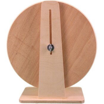 Holz-Übungsrad für kleine Haustiere, mit einem kreisförmigen Design, einer stabilen Basis und einer zentralen Achse für eine reibungslose Rotation.