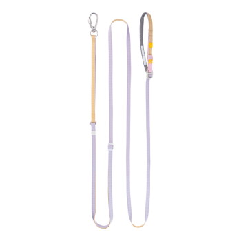 Verstellbare zweifarbige Hundeleine aus Nylon in Lavendel und Beige mit Metallwirbelhaken und gepolsteter Griffschlaufe.