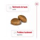 Deux croquettes de nourriture pour animaux de compagnie rondes et brunes sont affichées, avec un texte mettant en avant 'Nutriments de haute qualité' et 'Protéines hautement digestibles.'