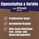 Mini-Steaks für Haustiere, mit Vorteilen: proteinreicher Snack, getreidefreies Rezept, keine künstlichen Zusatzstoffe.