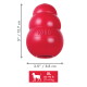 Czerwona gumowa zabawka KONG z wytłoczonym napisem „KONG”, pokazuje wymiary 5" (12,7 cm) x 3,5" (8,8 cm) oraz czerwoną etykietę „XL 60–90 lb 27–41 kg”.