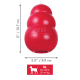 Rotes KONG-Gummihundespielzeug mit Prägung „KONG“, zeigt Maße 5" (12,7 cm) x 3,5" (8,8 cm) und rotes Etikett „XL 60–90 lb 27–41 kg“.