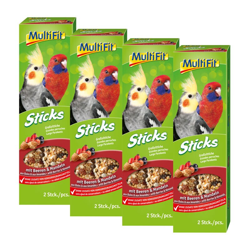 MultiFit Grote parkiet-sticks 4 x 2 stuks Bessen