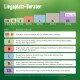 Size guide for dog beds with dimensions and example breeds, featuring categories from XXS to XXL, labeled "Online only."