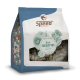 Tüte "Speed" frische Eukalyptus-Pferdesnacks, mit einem klaren Fenster, das die Leckereien im Inneren zeigt, mit floralen Illustrationen und Text.