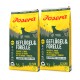 Zwei gelb-grüne Säcke Josera Adult Hundefutter, Geflügel- & Forellengeschmack, getreidefrei, je 12,5 kg.