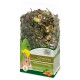 Transparente Tüte mit JR Farm Grainless Kaninchenfutter-Mischung mit getrockneten Kräutern, Gemüse und einem Kaninchenbild. Text: 'Alleinfutter für Zwergkaninchen Mix.'