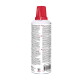 Rückansicht einer weißen Aerosoldose für Tierprodukte mit roter Kappe, dichtgedrucktem Rücketikett, Barcode und 'Made in USA'-Emblem.