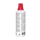 Rückansicht einer weißen Aerosoldose für Tierprodukte mit roter Kappe, dichtgedrucktem Rücketikett, Barcode und 'Made in USA'-Emblem.