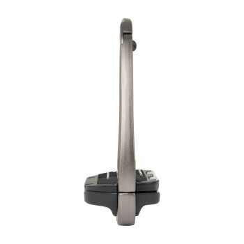 Seitenansicht eines Haustier-Nagelknipsers mit einem schlanken metallischen Griff und einer schwarzen Basis, entworfen für einfachen Griff und präzises Schneiden.