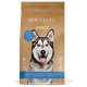 Torba karmy dla dorosłych psów Dog's Love z uśmiechniętym Siberian Husky. Zawiera "Lachs" (łosoś), "12 kg" i "super-premium quality."