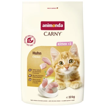 Torba karmy Animonda CARNY dla kociąt z kurczakiem i rudawym kociakiem, etykieta 'Kitten <1', 'Huhn (Chicken)', 10 kg