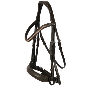 Braunes Leder-Haustiergeschirr mit dekorativen Strasssteinen am Riemen, mit verstellbaren Schnallen und mehreren Befestigungspunkten.