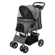 Grau Haustierbuggy mit Netzfenstern, einer geräumigen Kabine und einem unteren Aufbewahrungskorb, mit vier Rädern für einfache Manövrierbarkeit.
