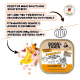 DOGS'n TIGER Frohsinn Geflügelfutter für Katzen in einer Schale — Hühnerherzen & Kürbis; deutsche Beschriftungen und "Made in Germany"-Siegel.