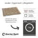 Braunes Hundebett mit gepolstertem Design, beschriftet mit "sauber | hygienisch | pflegeleicht", maschinenwaschbar bis 95°C, trocknergeeignet, von Doctor Bark.