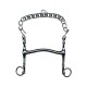 Metallpferdegebiss mit einer Kette, entworfen für den Reitsport, mit einem glatten Balken und zwei Ringen auf jeder Seite.