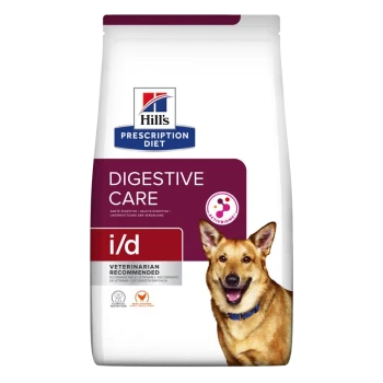 Hill's Prescription Diet Digestive Care i/d hondenvoerzak, met een door dierenartsen aanbevolen label en een grafiek die ActivBiome aangeeft.