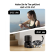 Eine Frau überprüft ihre Smartwatch im Freien; eine Katze frisst aus einem automatischen Futterspender. Text: "Halten Sie Ihr Haustier gefüttert, wo immer Sie sind." Die Uhr zeigt 8:00 Uhr.