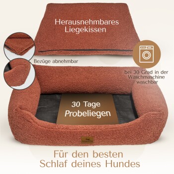 Hundebett mit abnehmbarem Bezug, waschbar bei 30 Grad, mit einer Testphase von 30 Tagen für optimalen Komfort.