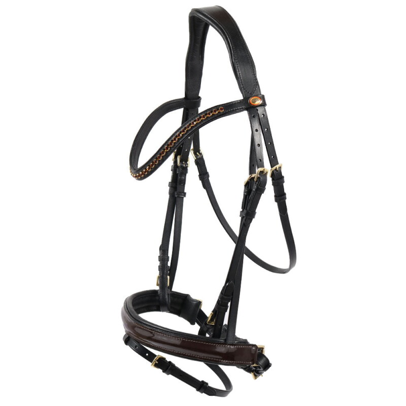 Hans Melzer Horse Equipment Hans Melzer Trense Krusemark schwarz/braun/messing LACK VB/ COB (Vollblut)