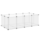 Transparenter Tierspielbereich mit schwarzen Verbindungsstücken, mit mehreren Paneelen zur Schaffung eines sicheren Raums für Haustiere.