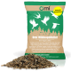 Grün-beige 20kg Sack Orni Wildvogelfutter mit weißen Vogelsilhouetten und deutschem Text.