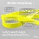 Eine leuchtend gelbe flexible Hundeleine auf einem hellen Hintergrund, die ihre Sichtbarkeit, Stärke, einfache Reinigung und Komfort zeigt.