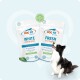 Border Collie neben zwei DOG FIT-Beuteln: 'WHITE dental plus' und 'FRESH oral hygiene' mit 100% VEGAN-Emblem.