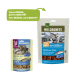 Zwei Tier-Snack-Pakete nebeneinander: ein kleines Glacier Bay Fischsnack und ein größeres Wilderness Fischsnack, beide mit der Aufschrift 100% natürlich.