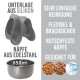 Silikonmatte und Edelstahlschüssel (850ml) für Haustiere, mit Text über einfache Reinigung, Flexibilität und rutschfestes Design.