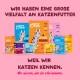 Edgard Cooper Futterbeutel und -dosen auf rosa Hintergrund; deutscher Text: 'Wir haben eine große Vielfalt an Katzenfutter' und 'Weil wir Katzen kennen.'