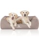 Orthopädisches Wasserabweisendes Hundebett Leon aus Velours mit Handwebcharakter beige/ grau XL