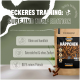 Verpackung für Haustierleckerlis "Leckeres Training: Surf und Turf Edition" mit den Hinweisen "Klein und handlich," "Getreidefrei," und "88% Fleisch."