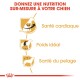 Image promouvant une nutrition canine sur mesure avec des icônes pour la santé cardiaque, le poids idéal et la santé du pelage, avec le texte "NUTRITION SUR-MESURE."