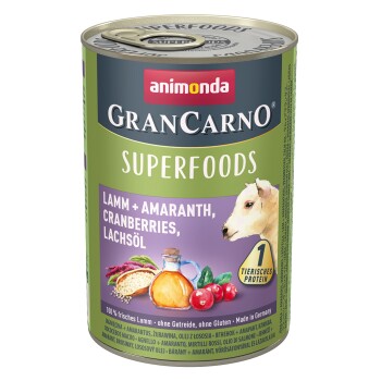Animonda GranCarno Superfoods 6x400g Lamm & Amaranth, Cranberries, Lachsöl