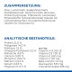 Zutaten und Nährwertinformationen für Haustierfutter auf Deutsch, die Zusammensetzung, Protein-, Fett- und Vitamingehalt detailliert.