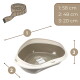Beige-weiße Kunststoff-Katzentoilette mit Griffen; Beschriftungen zeigen 1: 58 cm, 2: 48 cm, 3: 20 cm und 'GarPet'-Aufkleber.