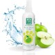 Flasche MENFORSAN Eau de Cologne für Hunde, mit einem Design von grünen Äpfeln, mit Wasserspritzern und ganzen sowie geschnittenen grünen Äpfeln.