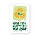 Étiquette indiquant "30 % Fabriqué à partir de matériaux recyclés" avec un symbole de recyclage vert et orange sur fond blanc.