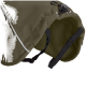 Eine Nahaufnahme eines dunkelolivgrünen Haustiermantels mit Fleece-Futter, verstellbaren Riemen und reflektierenden Details.
