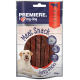 Premiere I Love My Dog Meat Snack Jerky Sticks package, featuring beef jerky strips, 70g, with 93% meat content.