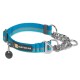 Blau-grauer Hundehalsband mit einer Kette, ausgestattet mit einem schwarzen "RUFFWEAR"-Tag und Logo, das für Haltbarkeit und Komfort ausgelegt ist.